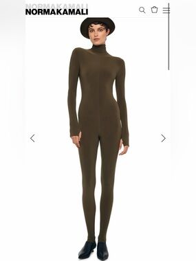NORMA KAMALI Long Sleeve Slim Fit Turtle Catsuit W/Footie in Bark